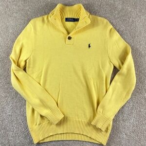 Polo Ralph Lauren Mens Yellow Cotton Knit Button Mock Neck Jumper Sweater